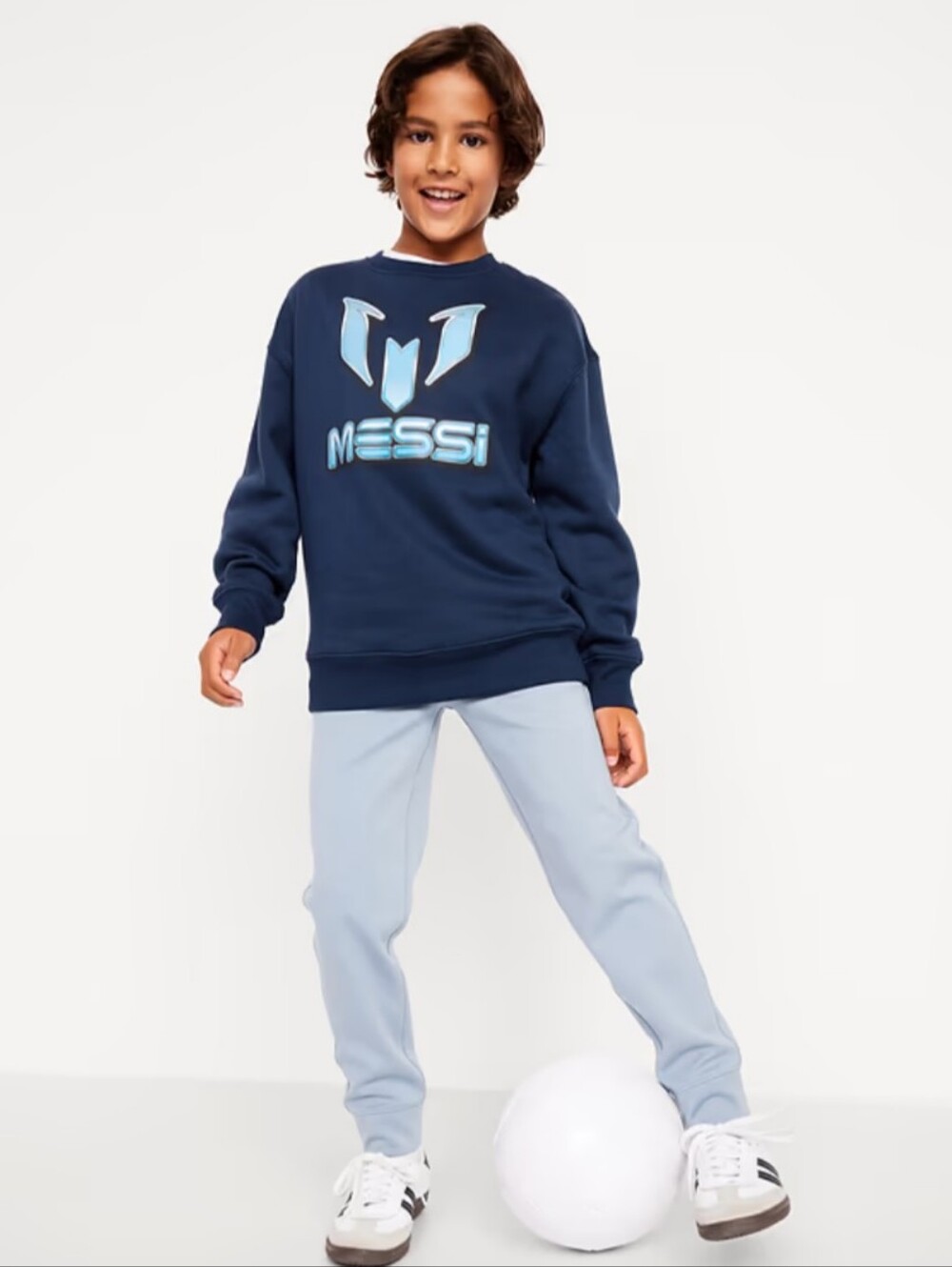 MESSI COLLECTION Crewneck Sweatshirt with Light Blue Graphic Oversized Boy Small